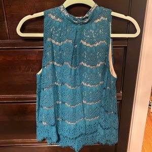 Turquoise lace tank. High low design. New with tags. Size M.
